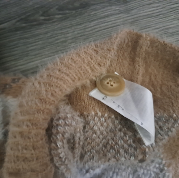 WILLIAM RAST cozy soft beige tan brown argyle plaid button cardigan sweater Med - Picture 7 of 9